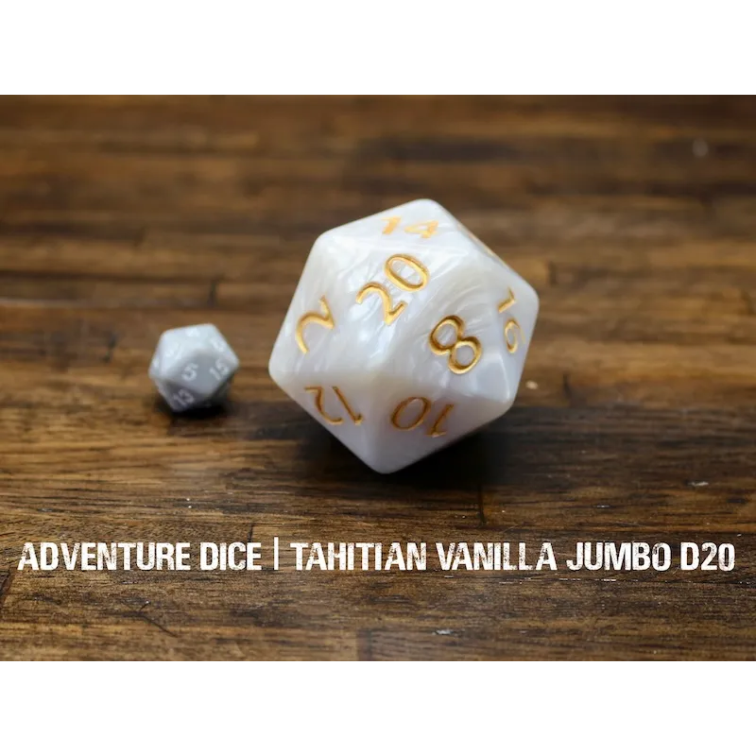 Tahitian Vanilla Jumbo White/Gold Opaque d20 Adventure Dice